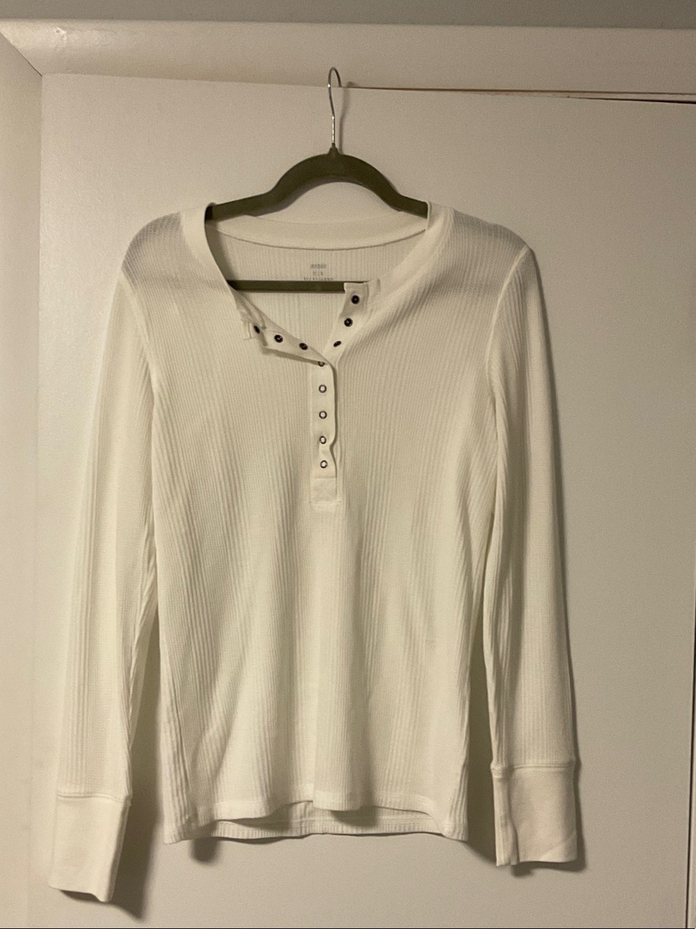 aerie Cream Ribbed Snap-Front Long Sleeve Henley